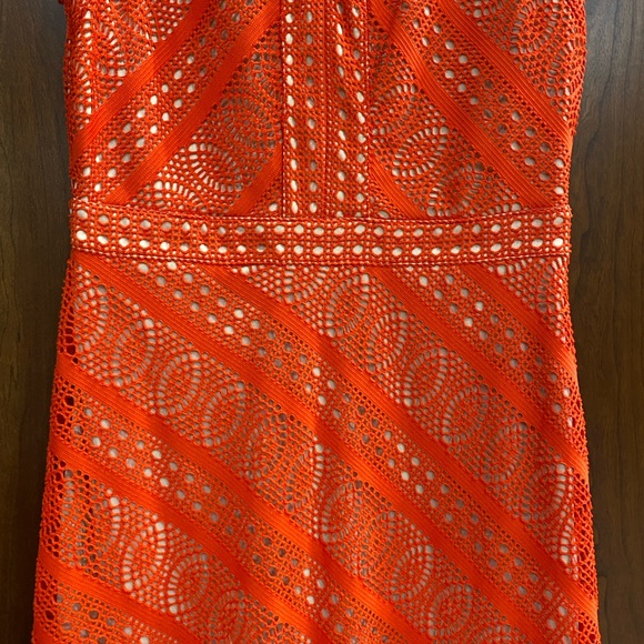 Ladies Size 2 Dark Orange Dress Long Maxi Tapered Length Lace Tan Under Bisou - Picture 3 of 13